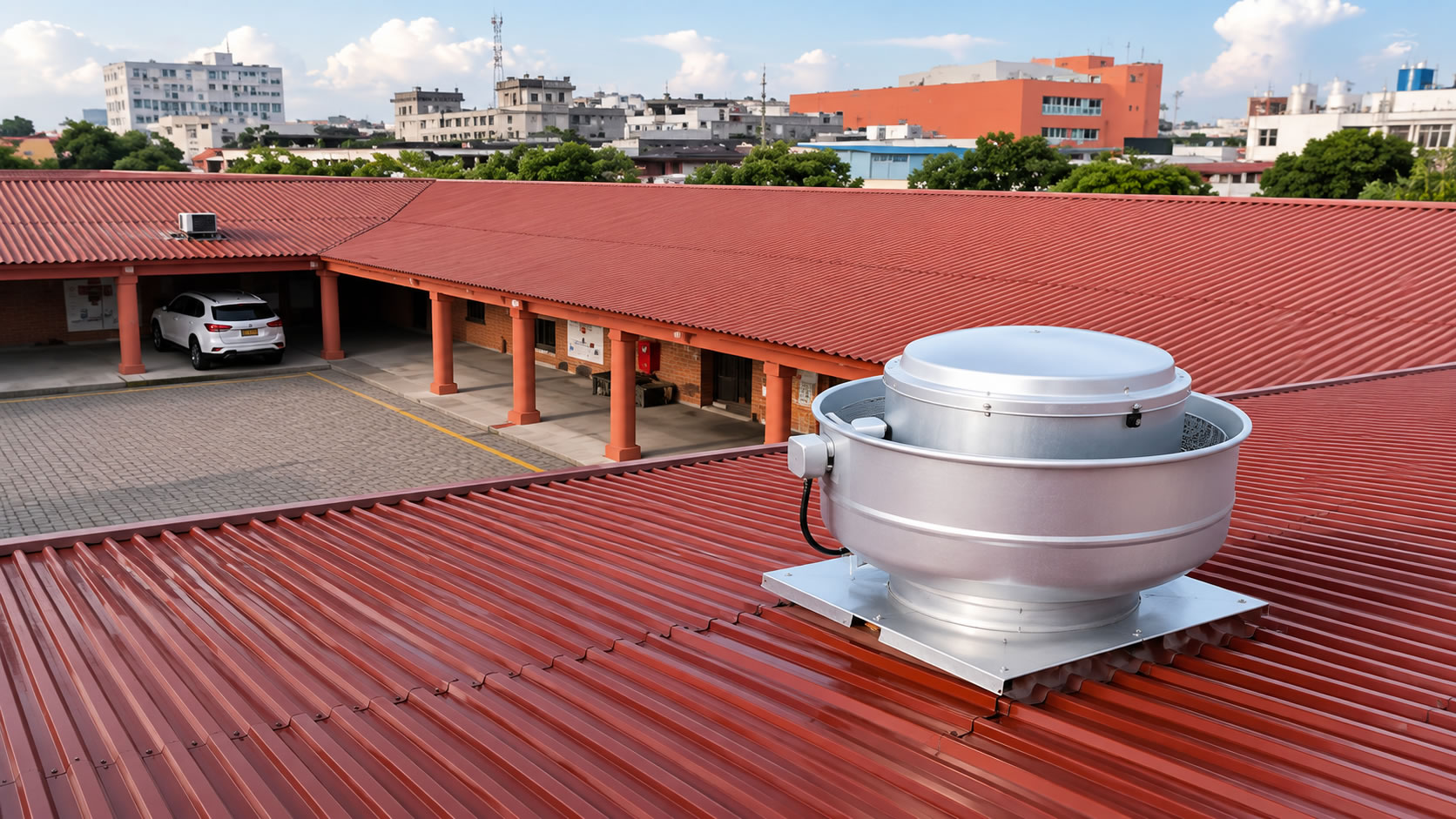 Extractor de aire instalado en techo de lámina